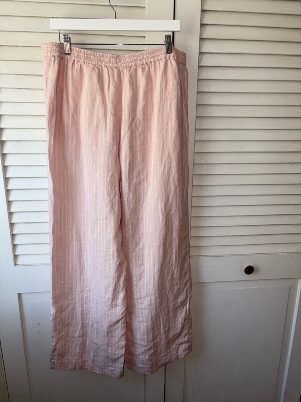 Madewell The Easy Pull-On Pant in 100% Linen Size Large Pink White Stripes - Picture 5 of 8